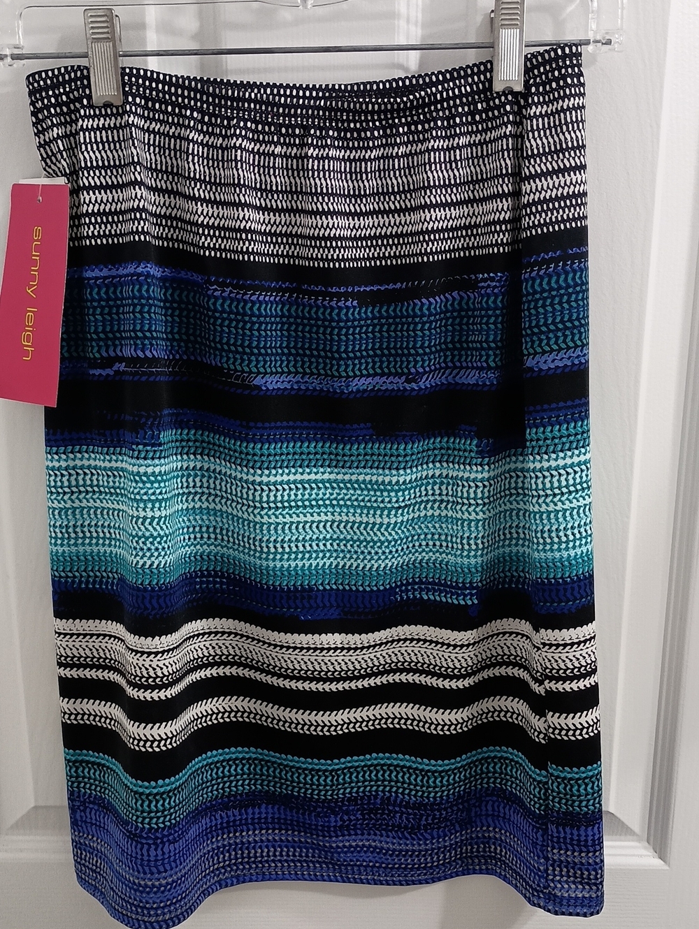 Sunny Leigh Black, Blue & Teal Striped Knit Pencil Skirt. SZ XS